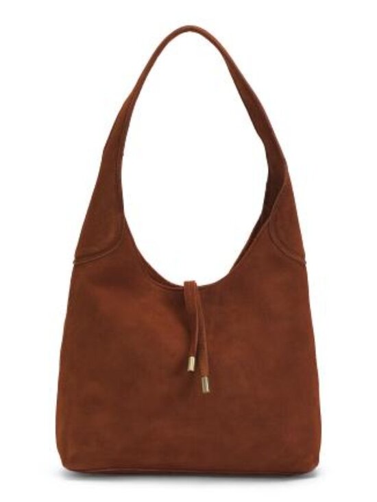 MADE IN INDIA Handbags - MADE IN INDIA Suede Hobo Bag With Hardware Flap